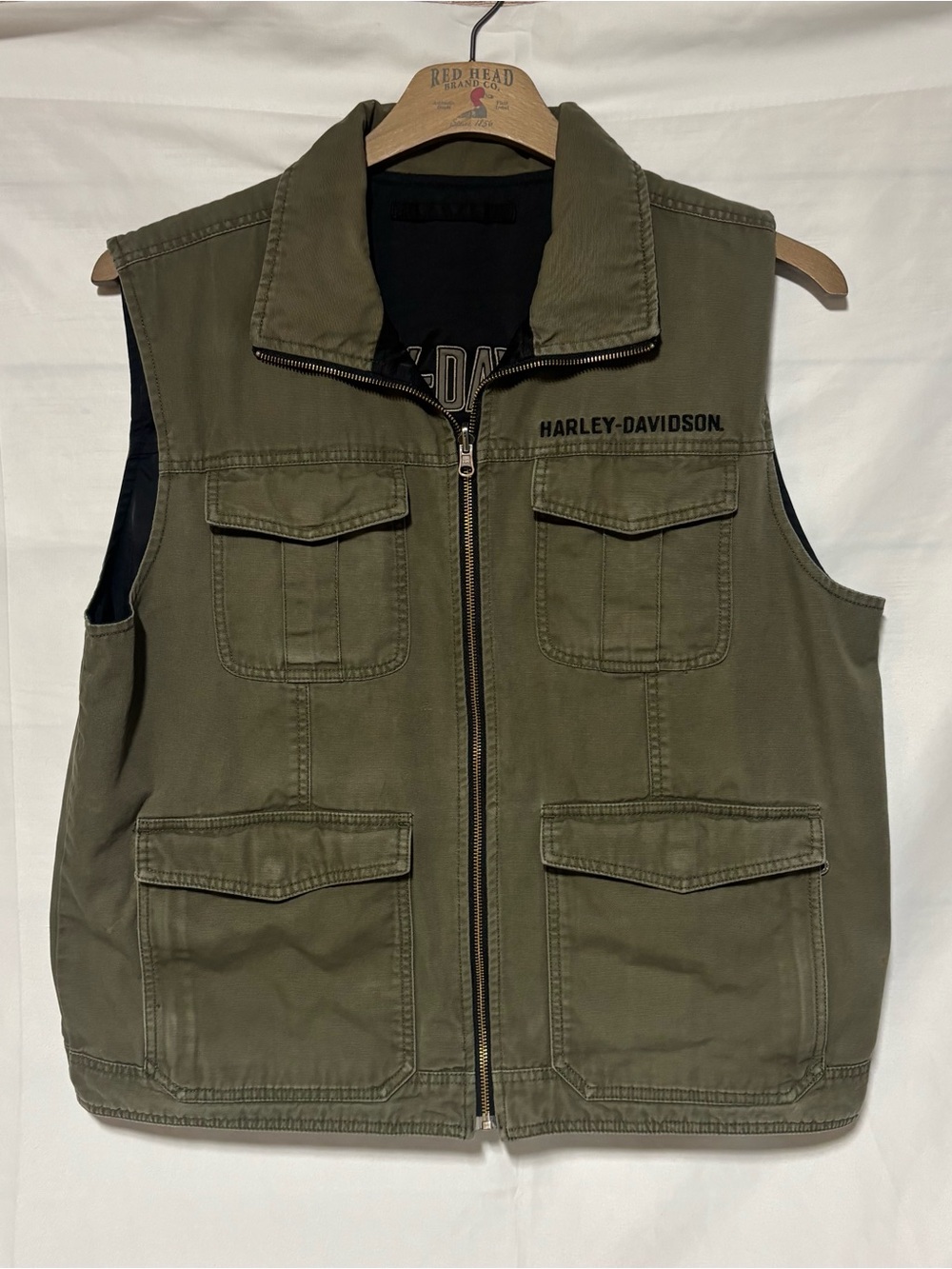 Harley-Davidson Reversible Utility Vest Men's Large Olive Green/ Black Full Zip